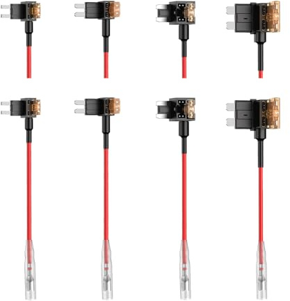 Range Tour säkringskran strömkabelsats, 12–24 V bilsäkringshållare (med tråd) 2 stycken 6 säkringar (2 A 4 stycken och 7,5 A 2 stycken) med 4 typer av 8 adaptrar som täcker de flesta modeller