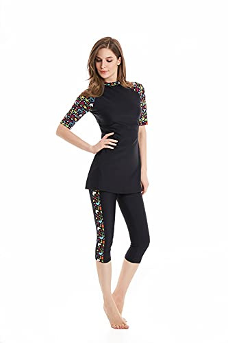 obaSeteck Costume da Bagno Donna Manica Corta con Shorts - Intero Comodo, Asciugatura Rapida per Mare e Piscina(L, Z4)