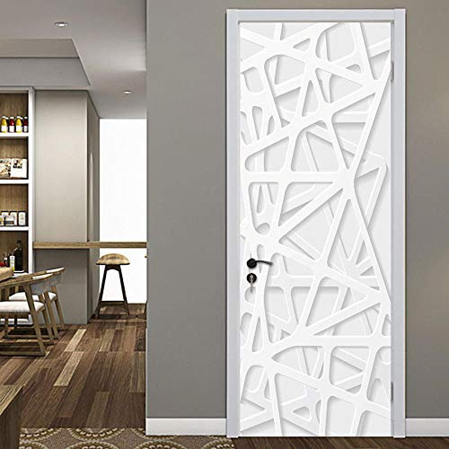GSKBDQ Autocollant Porte 3D Stickers De Porte Géométrique Blanc Simple Pvc Imperméable Trompe L'Œil Décoration Papier Peint Murale Pour Salon Cuisine Chambre Salle De Bain Decoration 95X215Cm