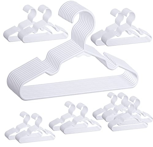 Baby Clothes Hangers 120 Pack, MJRASG White Plastic Kids Hangers 11.5 Space Saving Nonslip Toddler Hanger for Infant, Nursery, Newborn, Children, Slim Heavy Duty Hanger Bulk