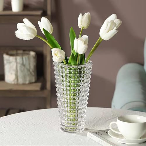 23cm Kristallglas Vase, Dicke klare Glas Blume Vase, große dekorative Vasen Blumenarrangement Hydroponic Ornament für Home Esstisch, Geschenk für Hochzeit, Housewarming Party (Zylindrisch-Clear)