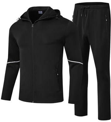 YSENTO Mens Tracksuit Sets Full Zip Jogging Sports Gym Suit 2 Piece Athletic Contrast Sweat Suits with Hoodie(Black,L)