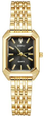 OFFCUP Women's Quartz Watch, 32MM Classic Square Watches, Analogue Display Stainless Steel Strap Quartz Watch, Fashion Casual Dress Wrist Watch for Women Ladies Girls (Black Dial)