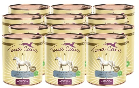 Terra Canis Cavallo, amaranto & pesca - Alimento umido Classic, 12x800g I Alimento premium per cani con ingredienti di autentica qualità human-grade al 100% I gluten-free