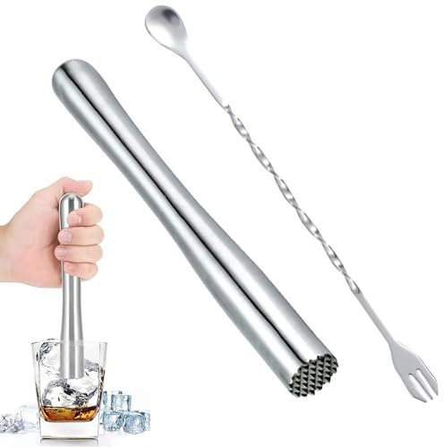 Acciaio inossidabile con cucchiaio da cocktail,25cm Martello per Ghiaccio Tritato e 26cm Cucchiai pestello in acciaio inox per Bar di Casa