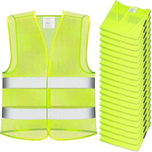 30 Pack High Visibility Vest Reflective Safety Vest Hi Vis Mesh Security Vest Adjustable Size for Men Women Outdoor Works Cycling Runner Neon
