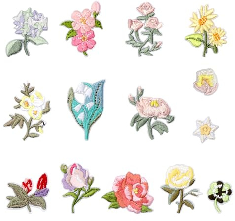 APOMOONS 14 Pcs Patch Thermocollant Fleur Patch Brodé Écusson Brodés de Haute Qualité, Patchs de Broderie pour Décoration et Réparation de Vêtements, T-Shirts, Jeans, Sacs à Dos