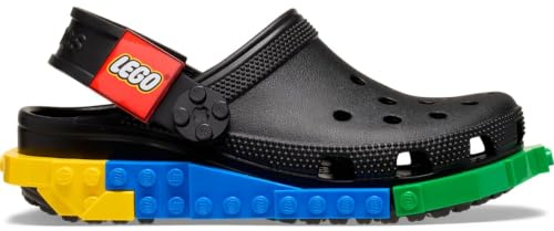 Crocs Unisex-Child Classic LEGO System Clogs, LEGO Shoes for Kids, Black, 4 Big Kid