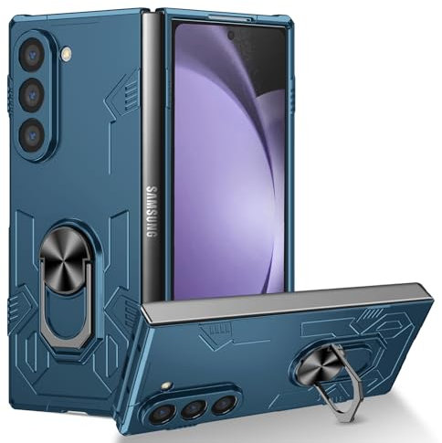 yanzi Compatible with SamSung Galaxy Z Fold 6-5G Phone Case(2024)+3D Tempered Glass[Military-Shockproof]-[Kickstand] Bumper TPU Silicone Protection Smartphone Cover for Galaxy Z Fold 6-Blue