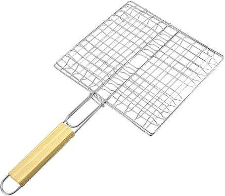 di griglie di pesce per campeggio, accessori per cucina per verdure per verdure | Cesto griglia di cucina di gamberi barbecue con manico in legno resistente al calore