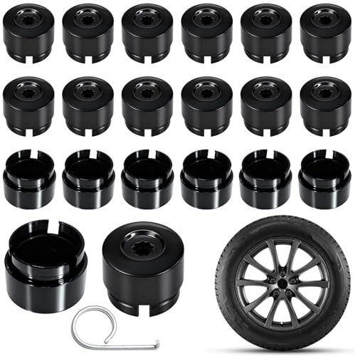 XSHAO® Lot de 20 cache-écrous de roue, 19 mm, avec outil de démontage pour voitures, pour VW, Audi (Noir)