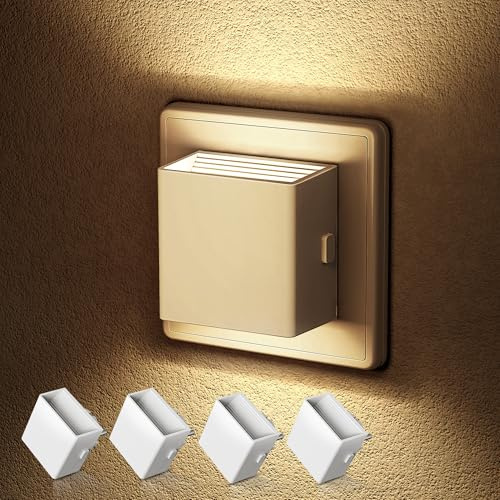 Emeritpro Nattlampa, uttag med skymningssensor, LED-nattlampa, 3 000 K varmt vitt uttagsljus, justerbar ljusstyrka, för barnrum, sovrum, hall, trappa, kök, 4 stycken, 1 W