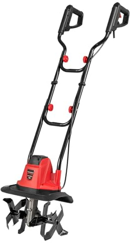 SOARS Motozappa Elettrica Pieghevole 750W, Larghezza di Lavoro 32 cm Profondità di Lavoro 22 cm, 4 Lame, Zappatrice Elettrica per Orto e Giardino (Rosso, 32 x 24 x 138 cm)