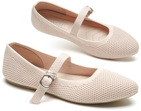 GLAMORA Ballerine Donna con Cinturino Regolabile Scarpe Basse in Maglia Traspirante Punta Affusolata Plantare Morbido Suola Flessibile Mary Jane Eleganti Comode Leggere