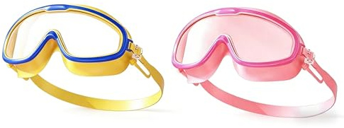 QIANSSE 2 Pcs Kids Swimming Goggles, Waterproof Anti Fog