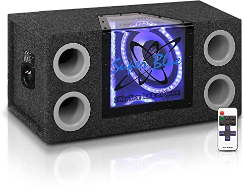 Pyramid 1000W Dual Bandpass Speaker System - Car Audio Subwoofer w/ Neon Accent Lighting, Plexi-Glass Front Window, 4 Tuned Ports, Silver Polypropylene Cone & Rubber Edge Suspension - Pyramid BNPS102
