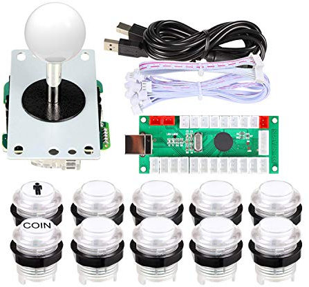 EG Starts Arcade DIY Kits Parts USB Encoder To PC Games 5Pin Joystick + 2x 24mm + 8x 30mm 5V LED Illuminated Push Buttons For Arcade PC Game Consoles Mame Raspberry pi 2 3 Controllers & White