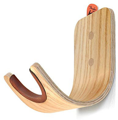 Plywood Guitar Wall Mount Holder with Pick Slot on top, Modern and Unique Design Guitar Hanger for Bass Acoustic Electric Guitars Ukulele Folk Violin Mandolin Banjo Skateboard Stand (Oak)
