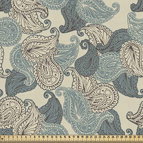 ABAKUHAUS Paisley Gewebe als Meterware, Teardrop Eastern Motiv, Schön Gewebten Stoff für Polster und Wohnaccessoires, 3M (160x300cm),Creme Grün Mehrfarbig