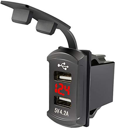 Caricatore USB Per Auto da Barca,Presa Caricabatteria da Auto Doppia USB con Voltmetro Adattatore per Presa di Corrente Impermeabile per 12V-24V Car Boat Marine Moto ATV RV Camper Trattori Camion