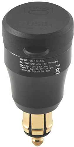 Dciustfhe Motorcycle Waterproof Fast Charger with Usb Type-C Port 12V/24V Qc3.0 Power Adapter Din Plug Socket for Black