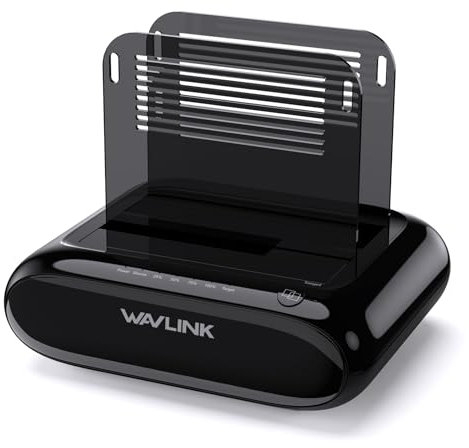 WAVLINK Externe Festplatten Docking Station mit Zwei Schächten 2x20TB Support, USB 3.0 zu SATA I/II/III für 2.5 oder 3.5in HDD, SSD mit Offline-Clone-Funktion, unterstützt UASP SATA 5Gbps