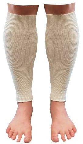 banora Wadenwärmer für Damen und Herren in der Naturqualität mit 68% Schurwolle kbT/28% Seide/4% Elasthan (Gr. S/M, Farbe: naturweiß)