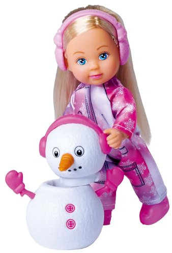 Simba 105733646 - Evi Love Snow, Spielpuppe im süßen Schneeanzug mit Schneemann zum Selberbauen, 12cm, ab 3 Jahre