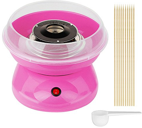 KANGXIN Machine à Barbe à Papa 450W, Appareil à Barbe à Papa 220 V, Mini Maison DIY Machine à Bonbons avec 10 Bâtonnets de barbe à papa et 1 Cuillère doseuse (25×25×16 cm, Rose)
