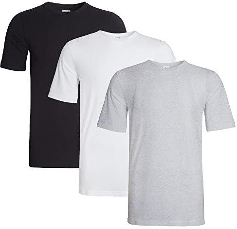 Sock Stack Pack of 3 Mens Plain Crew Neck T Shirts Multipack Work Summer Short Sleeve Slim Fit Breathable T-Shirt for Men, Black White Grey Medium