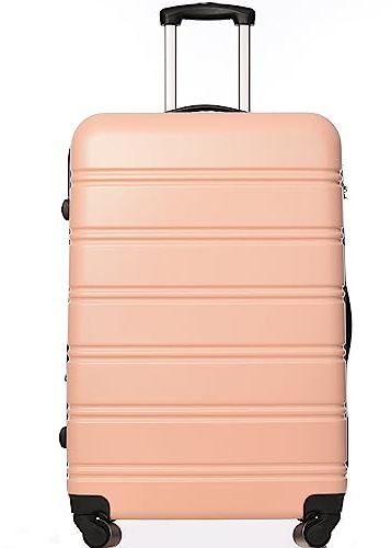 ModernLuxe Suitcase, Large Hard Shell Suitcase, ABS Carry on Suitcase, Travel Trolley 4 Wheel Spinner, Expandable Lightweight Lockable Luggage, 28inch, Pink
