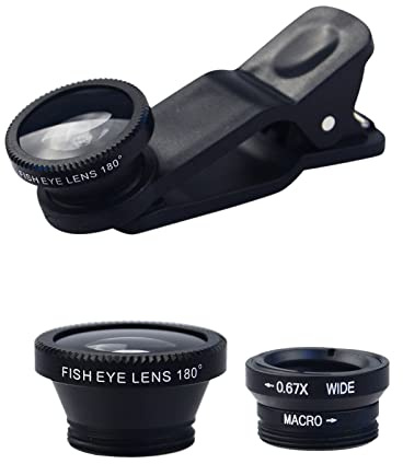 Objectif d'appareil Photo de téléphone | Kit 3 en 1 pour Appareil Photo de téléphone – Objectif fisheye 180° + Objectif Macro 10x + Objectif Grand Angle 0,67x pour Smartphone