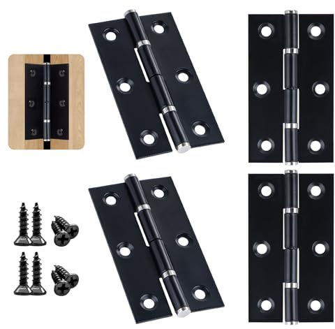 Anstore Bisagras de Acero Inoxidable Para Puerta - 4 Unidades, Negro, 70 x 40 mm, Grandes, Resistentes, Ajustables Para Muebles, Herrajes Con Tornillos Para Madera, Jardín