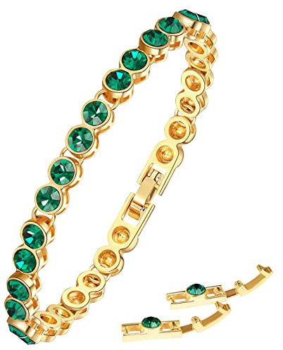 OUXi Smaragdgrünes Tennisarmband für Damen, Türkis 18 Karat Gold, Weihnachts-Valentinstagsgeschenk für Mädchen, vergoldetes