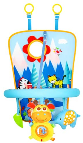 Baby Car Seat Toy,Adjustable Rear Facing Car Seat Activity Toy Sensory Seat Toys with Mirror,Car Travel Activity Center Play and Kick Car Toy for 0-6 Months Newborn Baby Shower Birthday Gifts