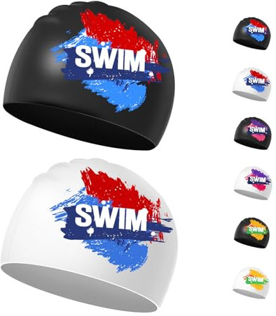 Badekappe Kinder 2 Stück - Kind Badekappe Mädchen Jungen 6-14 Jahre Wasserdicht für Kurze & Lange Haare (Blau&Rot)