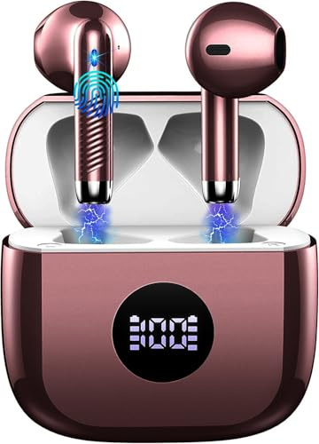 Wireless Earbuds, Bluetooth 5.4 Headphones in Ear with 4 ENC Noise Cancelling Mic, Bluetooth Earbuds 40H Playtime, HiFi Stereo Deep Bass Wireless Earphones IP7 Waterproof, USB-C Fast Charge, Pink Gold