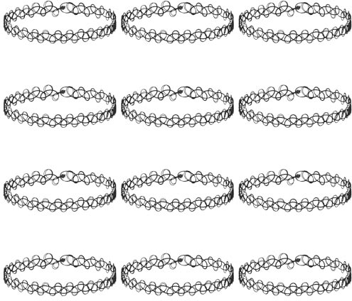 Andibro Elastische Halskette Set, 12 Stück Stretch Tattoo Halskette Choker Kette Damen Vintage Punk Gothic Tattoo Kette Gummi Halsband 90er jahre accessoires für Mädchen