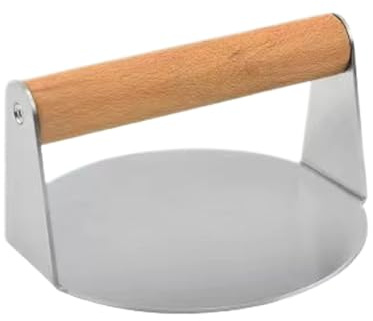Hamburgerpress 14 cm rostfritt stål smash hamburgarpress med trähandtag hamburger smasher non-stick smash burgare mångsidig hamburger smasher verktyg för matlagning köttfärslimpa BBQ
