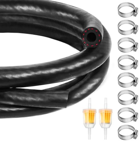 Nadisean 15 Pezzi Kit Tubo Benzina 6mm, 2 Metri Tubo Gasolio, Multiuso Tubo Carburante, Tubo del Carburante, Linea Gas Carburante con 2 Filtri Carburante 12 Fascette Stringitubo per trattori moto