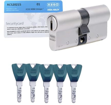 KESO 8000 OMEGA 2 Master Reforzado Bombín Cerradura Alta Seguridad Anti Topolino Leva Larga Doble Embrague SKG 3 Estrellas 30x30mm Anti Bumping Resistente Taladro Niquel 5 Llaves Incluidas