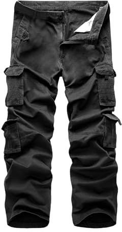 LY4U Pantalon Cargo pour Hommes, Pantalon de Travail de Combat 10 Poches pour Hommes, Pantalon de Randonnée en Coton Décontracté pour l’extérieur, Noir M