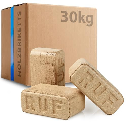 30kg RUF Hartholz Briketts Buche & Eiche Holz - Nachhaltige Holzbriketts ohne Bindemittel, ohne chemische Zusätze, CO2-neutral, hohe Wärmeleistung, für Kamin, Kachelofen, Ofen, Grill und Feuerschalen