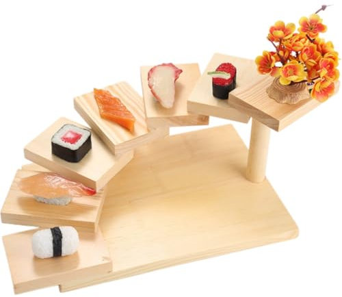 Japansk stil stegade Sashimi sushitallrikar 7 steg och 6 steg roterande trappor trä sushitallrik för restaurang hem