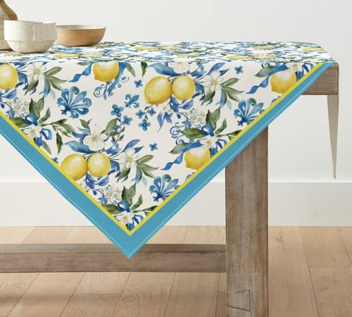 Artoid Mode Blau Zitrone Sommer Tischwäsche, Saisonnal Küche Tisch Esstisch Dekoration Drinnen Urlaub Party Dekor 100x100 cm