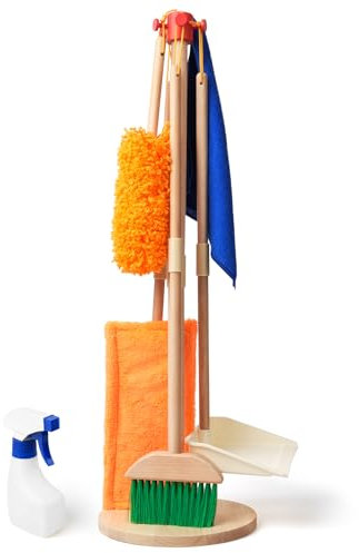Kit de Nettoyage pour Enfants | Bois de Certification FSC | Kit de Balai Enfant | kit Menage Enfant avec Le balais, la Pelle et des serpillère rigolotes | Jouets d'imitation pour Enfants dès 2 Ans