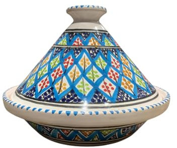 Tajine Bakir Colorato Blu Turchese Fatto a Mano Tunisino - Tajine Tradizionale per Cottura al Forno - Ceramica Artigianale 27 cm - Perfetto per Pesce, Pollame, Carne, Verdure e Piatti in Cottura