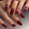 24pcs Short Almond Press on Nails Red False Nails Flower Fake Nails Gold Pearl Stick on Nails Removable Glue-on Acrylic Nail Tips Spring Summer Accessories for Women