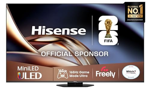 Hisense 85 85U8QTUK MiniLED QLED 165Hz Smart AI TV - Hi-View AI Engine PRO, 165Hz Game Mode Ultra, 4.1.2 Channel, Dolby Atmos, Quantum Dot Colour, Anti-Reflection PRO with Freely, YouTube, Netflix