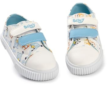 Bluey & Bingo Unisex Kids Off White Multi Character Trainers | Everyday Wear Shoe | Hook and Loop Closure | Cartoon Print Footwear for Back to School - 7 UK Child